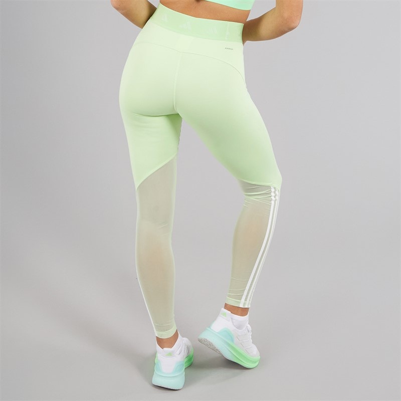 adidas Womens Hyperglam Full Length Leggings Semi Green Spark/White - Image 2