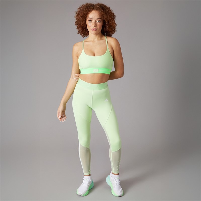 adidas Womens Hyperglam Full Length Leggings Semi Green Spark/White - Image 4