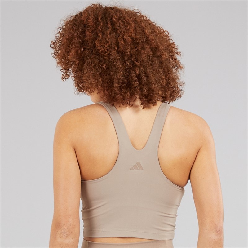 adidas Womens All Me Medium Support Bra Tank Top Chalky Brown - Image 2
