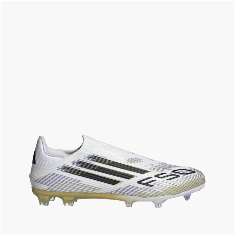 adidas Mens F50 League Pack Laceless FG/MG Firm/Multi Ground Football Boots Cloud White/Core Black/Gold Metallic