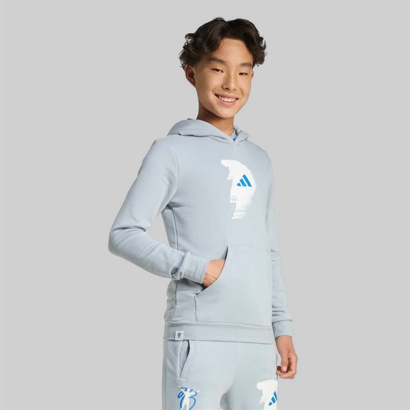 adidas Junior Boys Jude Bellingham Back Graphic Hoodie Light Grey - Image 2