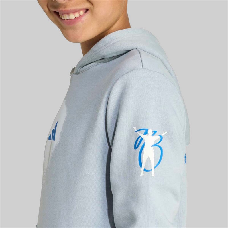 adidas Junior Boys Jude Bellingham Back Graphic Hoodie Light Grey - Image 4