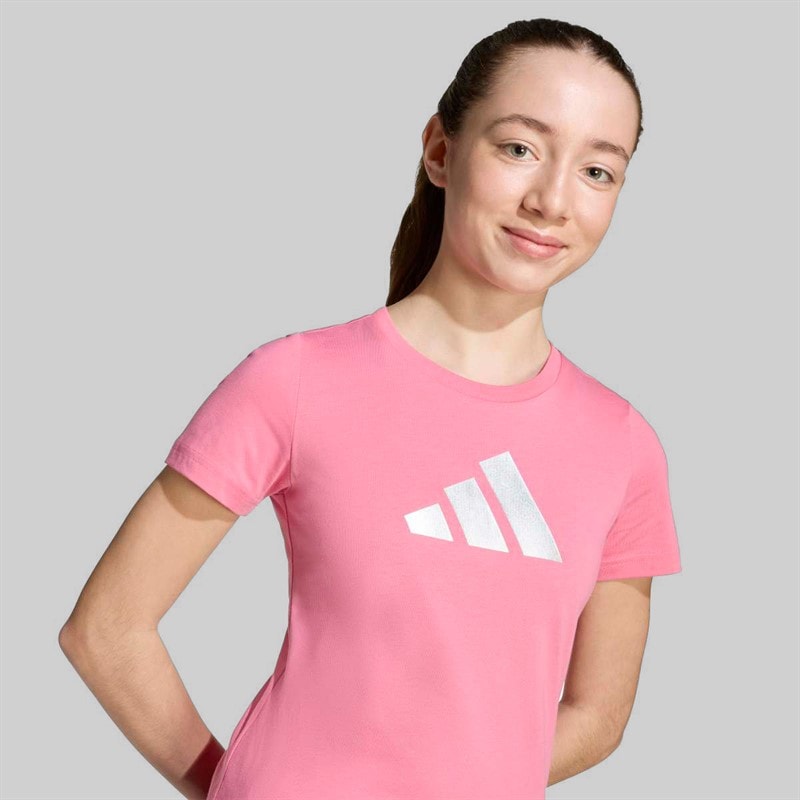 adidas Junior Girls Everyday Glam Graphic T-Shirt Pink Fusion - Image 3