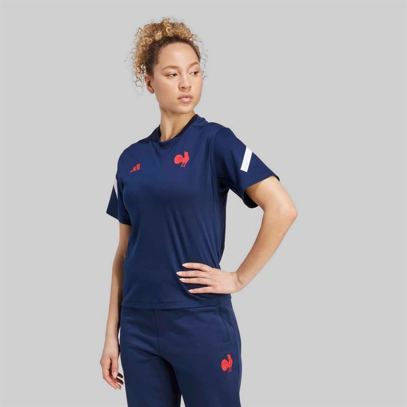 adidas Womens FFR France Rugby Travel T-Shirt Collegiate Navy - Image 2