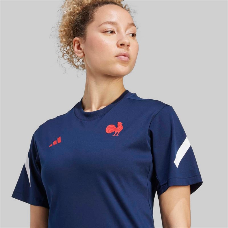 adidas Womens FFR France Rugby Travel T-Shirt Collegiate Navy - Image 4