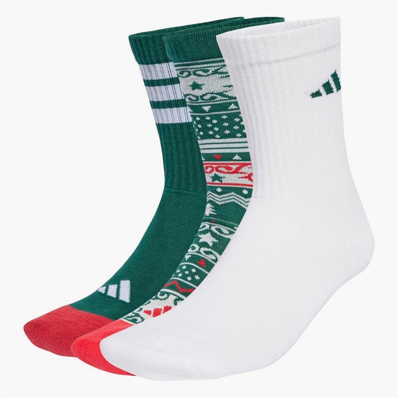 adidas  Christmas Graphic Three Pack Crew Socks Collegiate Green/White/Pure Ruby - Image 1