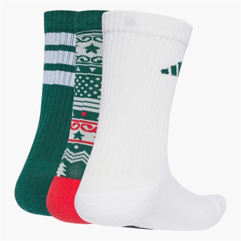 adidas  Christmas Graphic Three Pack Crew Socks Collegiate Green/White/Pure Ruby - Image 2