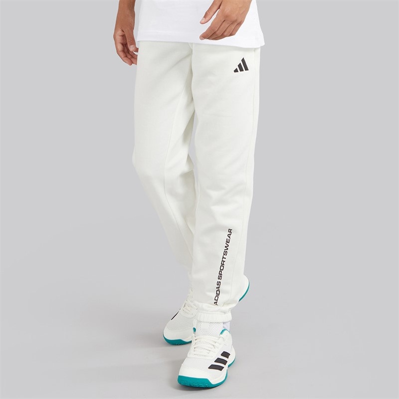 adidas Junior Boys Slogan Fleece Joggers Off White - Image 1