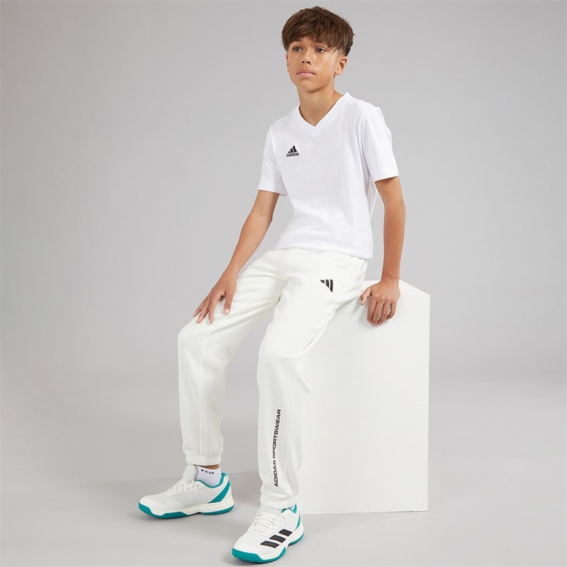 adidas Junior Boys Slogan Fleece Joggers Off White - Image 4