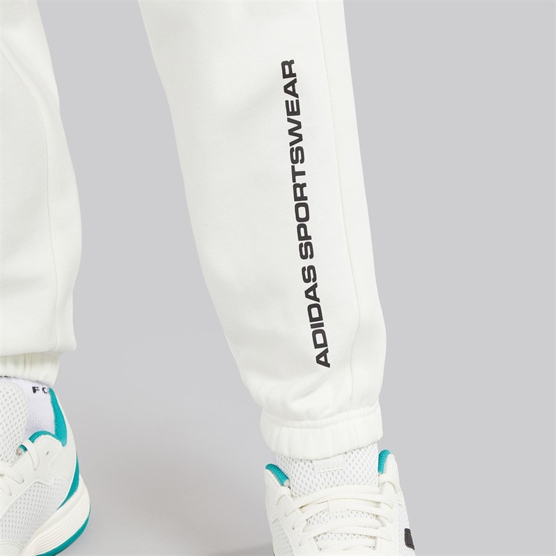 adidas Junior Boys Slogan Fleece Joggers Off White - Image 5