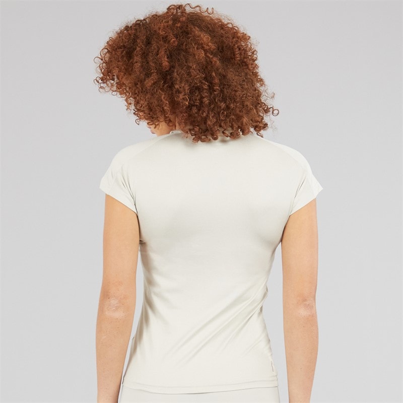 adidas Womens Aeroready Workout Essentials V Neck T-Shirt Beige/White - Image 2
