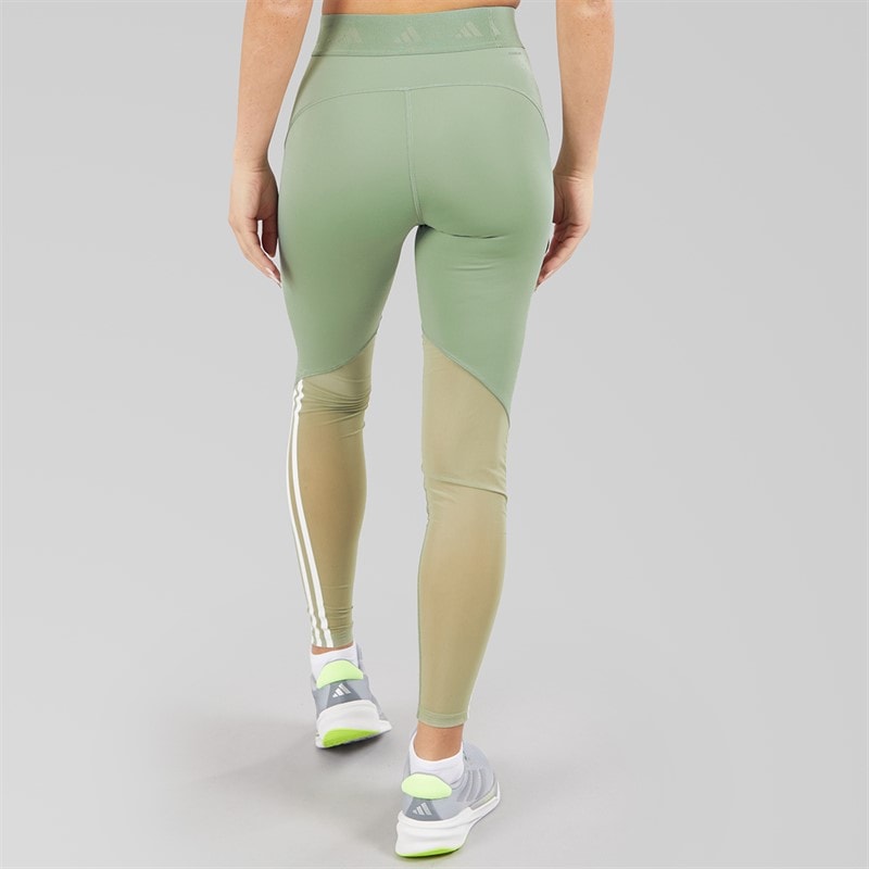 adidas Womens Hyperglam Full Length Leggings Silver Green/White - Image 2