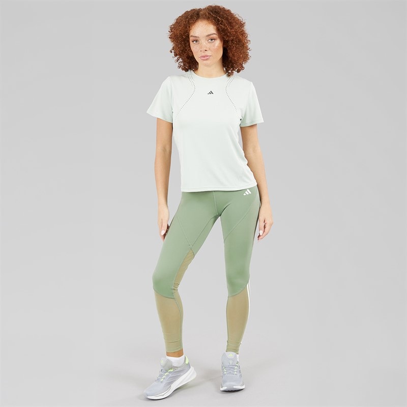 adidas Womens Hyperglam Full Length Leggings Silver Green/White - Image 4