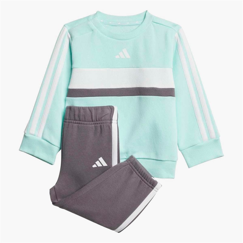 adidas Infant Seasonal Essentials Tiberio 3-Stripes Fleece Sweatshirt And Joggers Set Semi Flash Aqua/White/Grey Strata