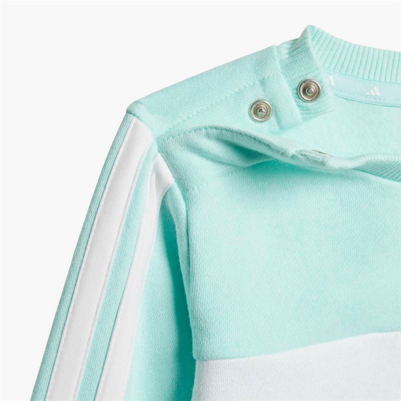 adidas Infant Seasonal Essentials Tiberio 3-Stripes Fleece Sweatshirt And Joggers Set Semi Flash Aqua/White/Grey Strata - Image 2