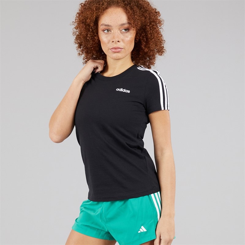 adidas Womens Essentials 3-Stripes Slim T-Shirt Black/White - Image 5