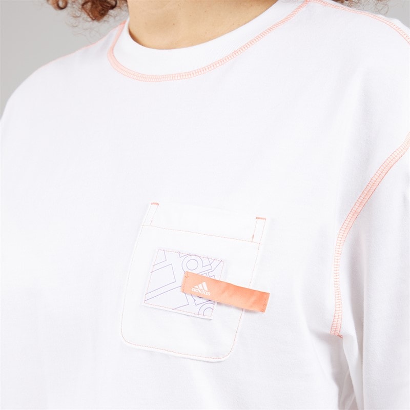 adidas Womens Sport Statement Boyfriend Fit Pocket T-Shirt White - Image 3