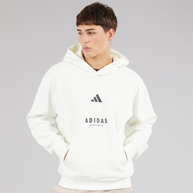 adidas Mens All SZN Graphic Hoodie Off White/Black - Image 3