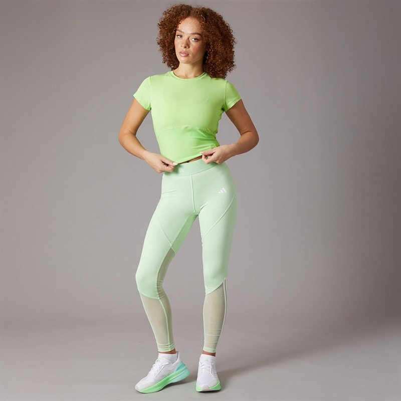 adidas Womens Hyperglam Rib Baby T-Shirt Semi Green Spark/Lime Burst - Image 4
