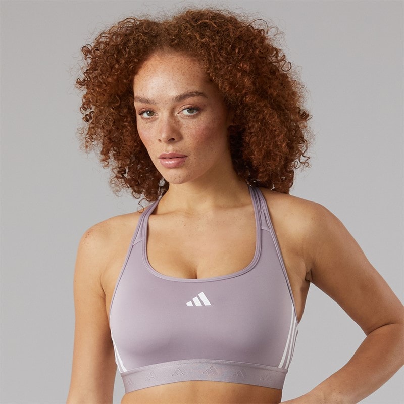 adidas Womens Prime Lift React Medium Support Sports Bra Preloved Fig/White