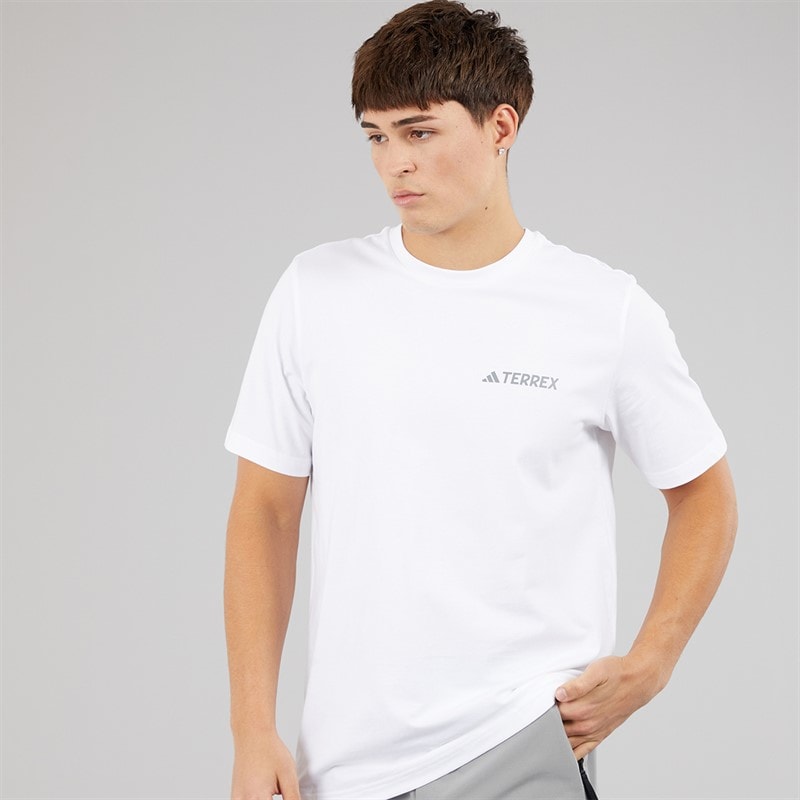 adidas Mens Terrex Mountain Graphic T-Shirt White/Grey Heather - Image 1