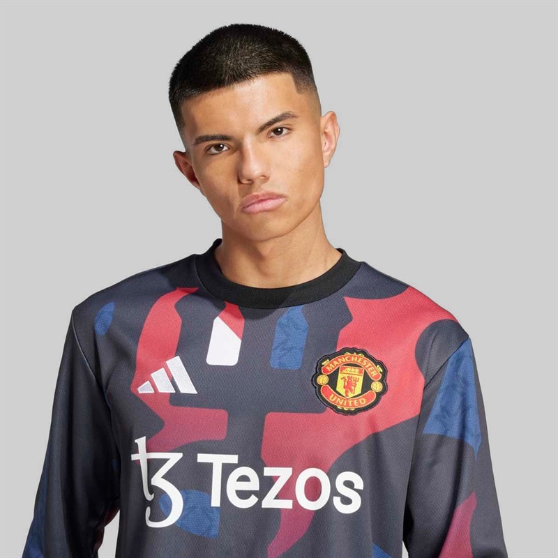 adidas Mens MUFC Manchester United 24/25 Pre Match Warm Up Long Sleeve Top Black/Mufc Red/Off White/Team Coll Burgundy - Image 4