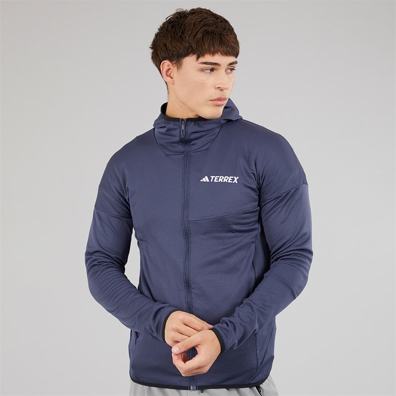 adidas Mens Terrex Xperior Climawarm Light Fleece Hooded Jacket Shadow Navy - Image 3