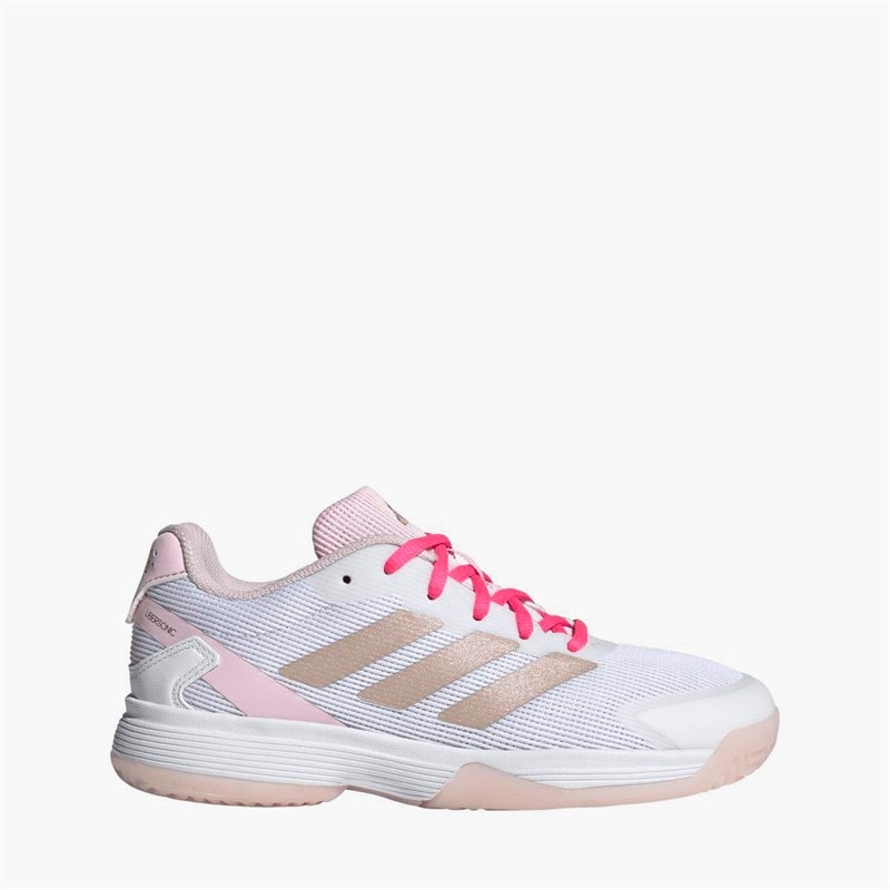 adidas Junior Girls Ubersonic All Court Tennis Shoes Off White/Silver Metallic/Powder Plum - Image 1