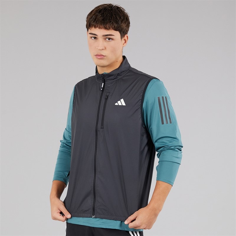 adidas Mens Own The Run Full Zip Running Gilet Black - Image 1