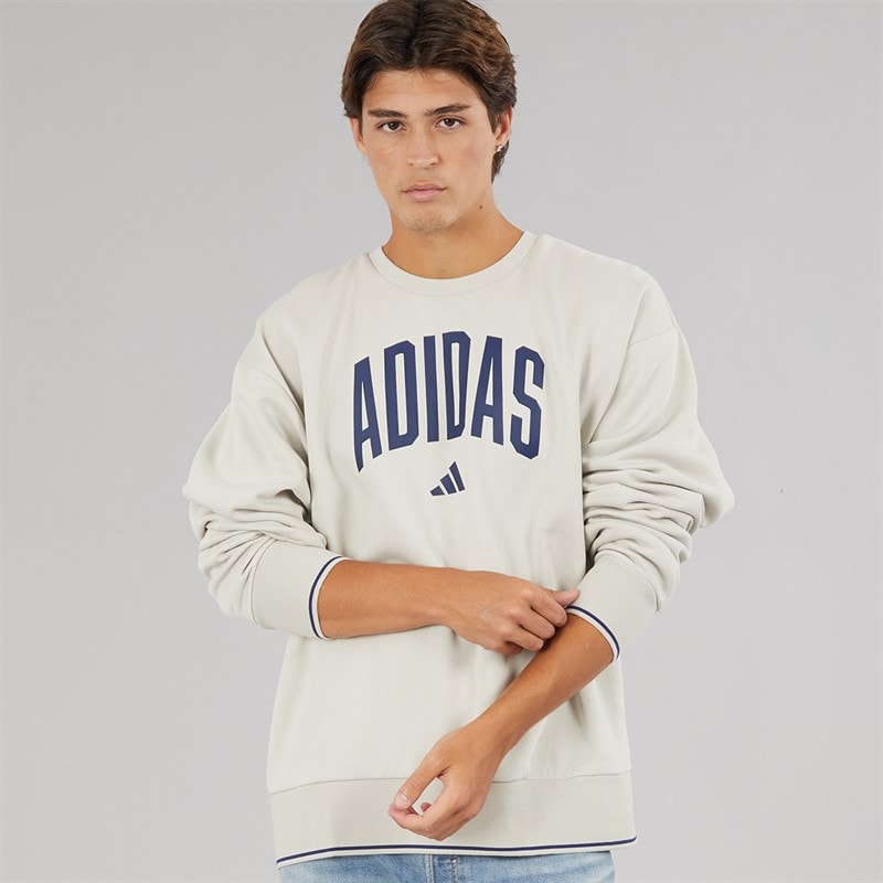 adidas Mens Collegiate Logo Sweatshirt Beige/Dark Blue - Image 1