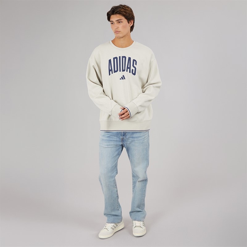 adidas Mens Collegiate Logo Sweatshirt Beige/Dark Blue - Image 3