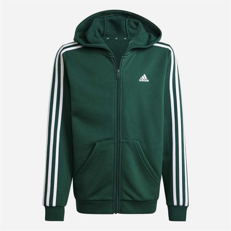 adidas Junior Boys Essentials 3 Stripes Full Zip Hoodie Collegiate Green/White - Image 1
