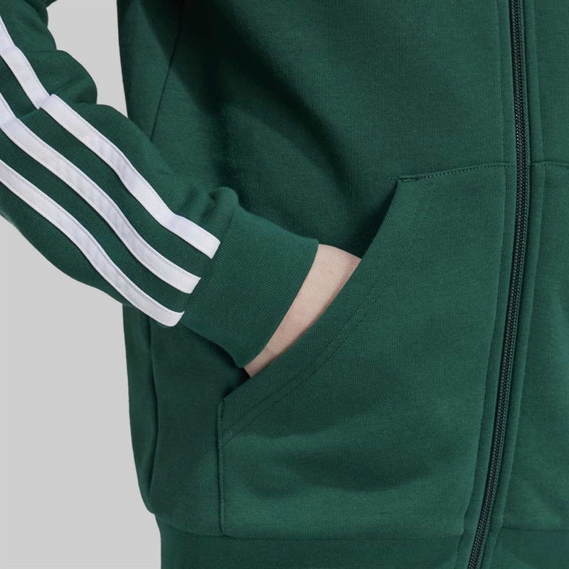 adidas Junior Boys Essentials 3 Stripes Full Zip Hoodie Collegiate Green/White - Image 3