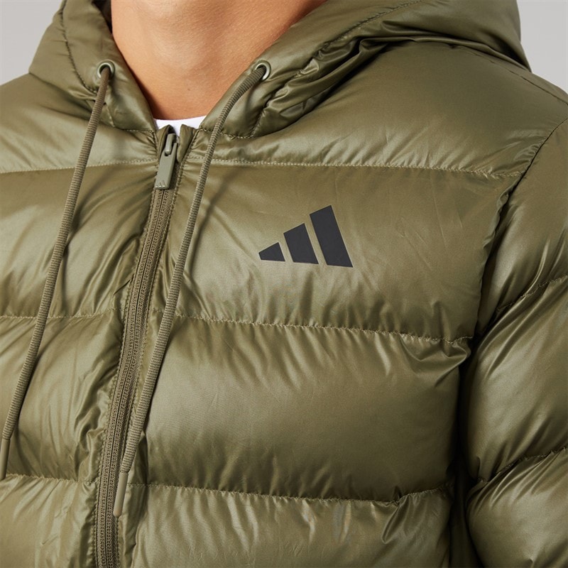 adidas Mens Essentials Climawarm Synthetic Down Puffer Hooded Jacket Olive Strata - Image 3