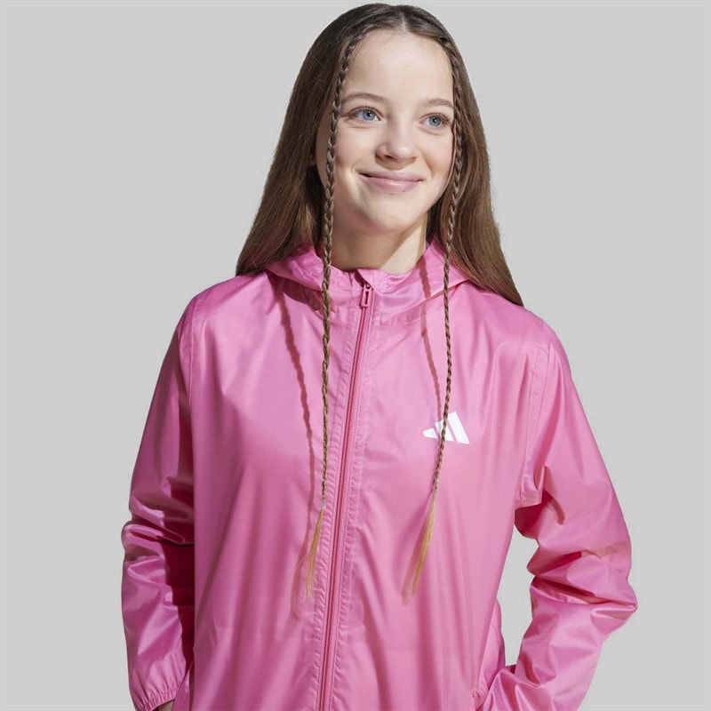 adidas Junior Girls Rain Full Zip Jacket Pink Fusion - Image 3