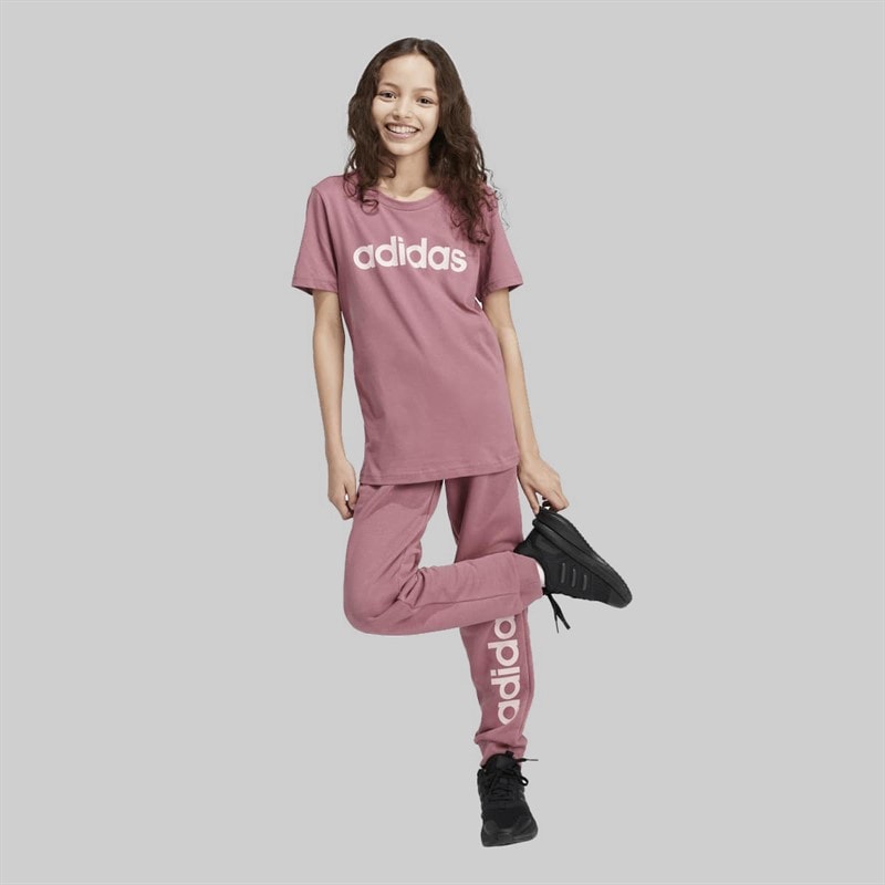 adidas Junior Girls Essentials Linear Logo Joggers Preloved Crimson/Sandy Pink - Image 5