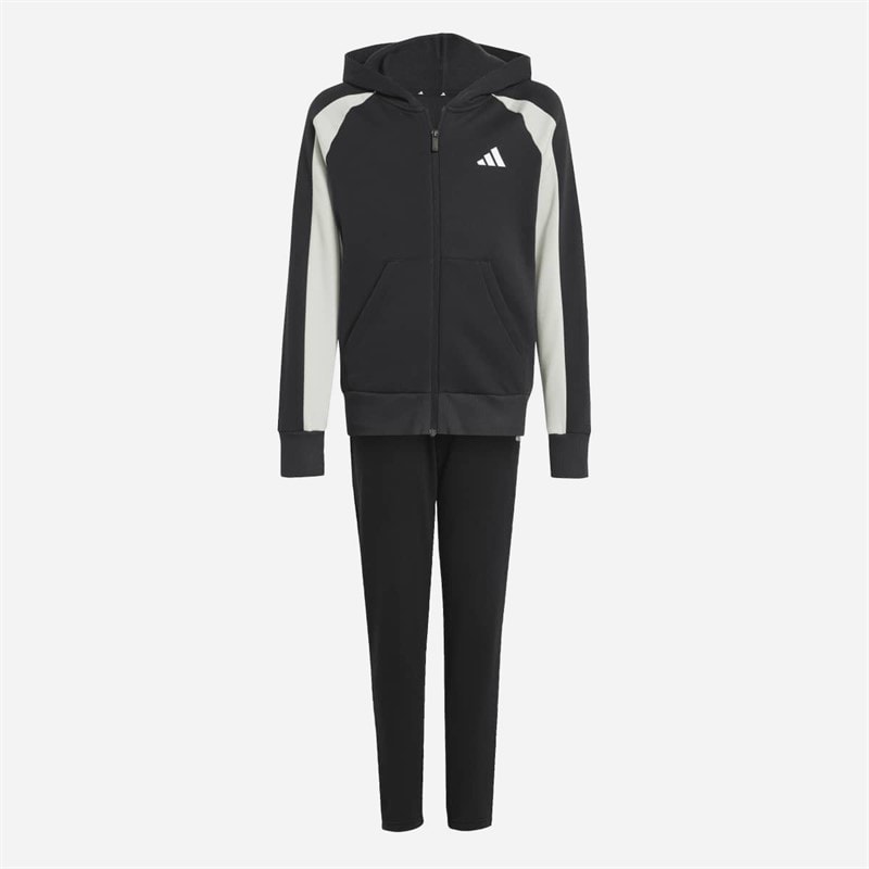 adidas Junior Seasonal Essentials Colourblock Tracksuit Black/Wonder Silver/White