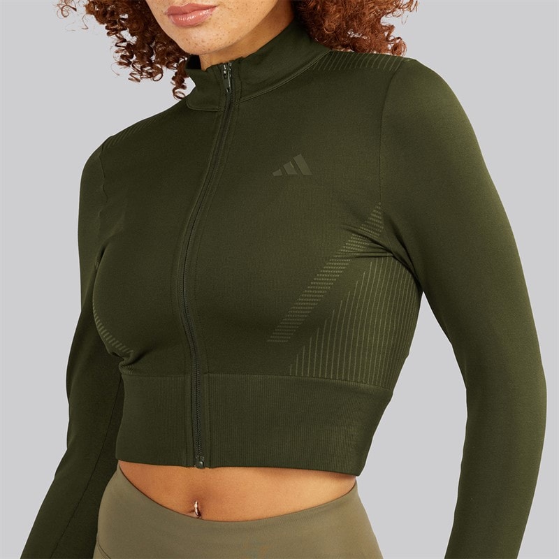 adidas Womens Workout Essentials Knit Full Zip Track Top Night Cargo - Image 3