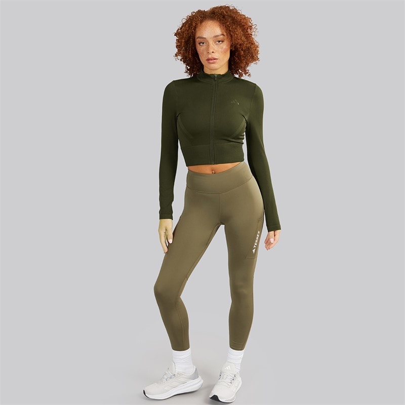 adidas Womens Workout Essentials Knit Full Zip Track Top Night Cargo - Image 4
