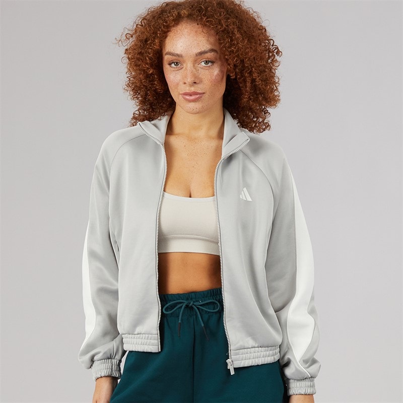 adidas Womens Stadium Full Zip Track Top Metal Grey/Off White