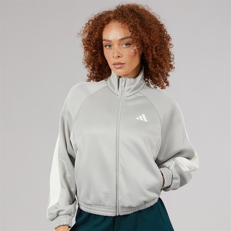 adidas Womens Stadium Full Zip Track Top Metal Grey/Off White - Image 3