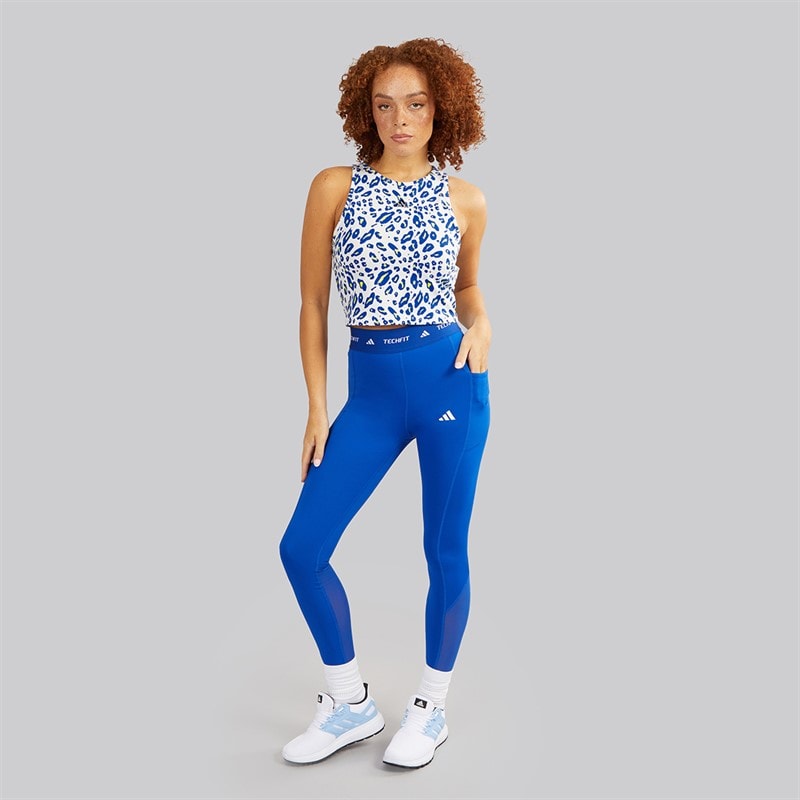 adidas Womens Essentials Animal Print Cropped Tank Top Crystal White/Pulse Lime/Semi Lucid Blue - Image 3