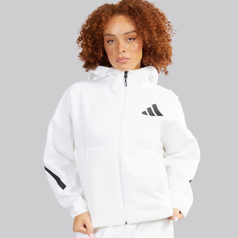 adidas Womens Z.N.E Full Zip Hoodie White - Image 1