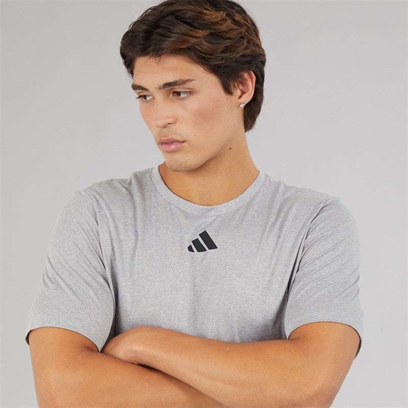 adidas Mens Pregame T-Shirt Medium Grey Heather/Black - Image 3