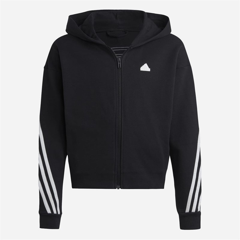 adidas Junior Girls Future Icons 3 Stripes Full Zip Hoodie Black/White