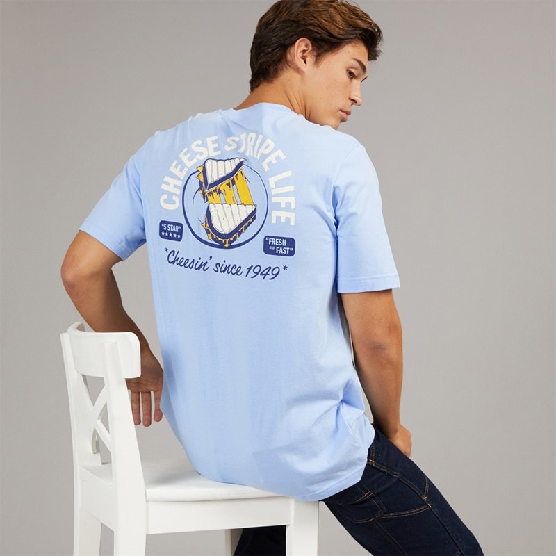 adidas Mens Food Grilled Cheese Back Graphic T-Shirt Glow Blue - Image 1