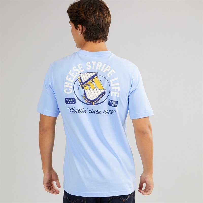 adidas Mens Food Grilled Cheese Back Graphic T-Shirt Glow Blue - Image 3