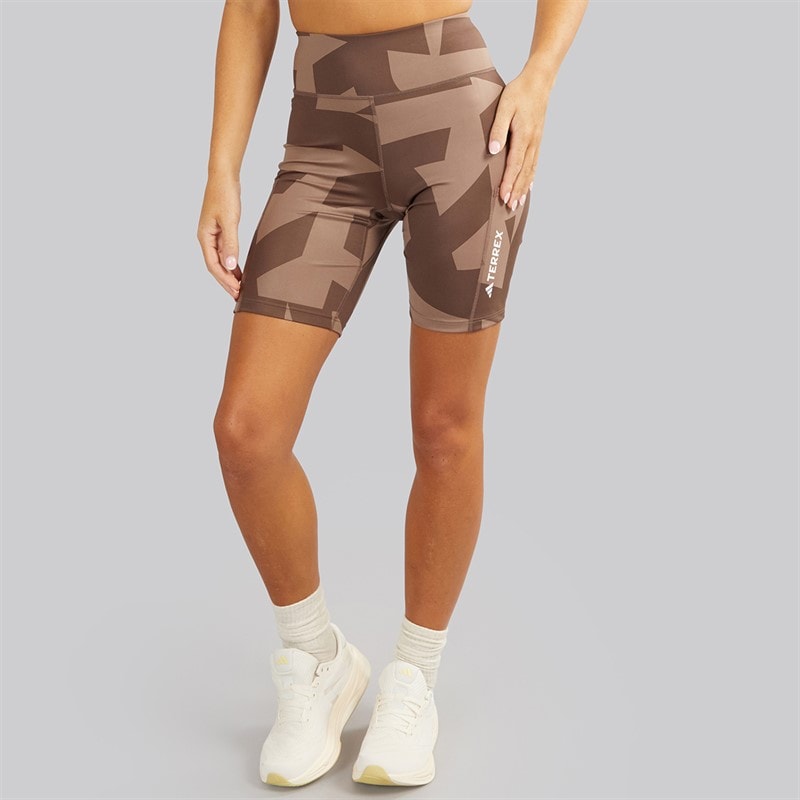 adidas Womens Terrex 8 Inch Printed Tight Shorts Trace Brown/Earth Strata
