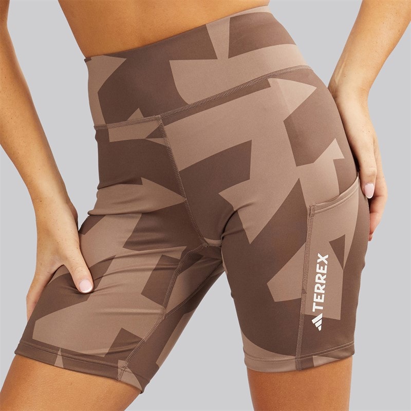 adidas Womens Terrex 8 Inch Printed Tight Shorts Trace Brown/Earth Strata - Image 3