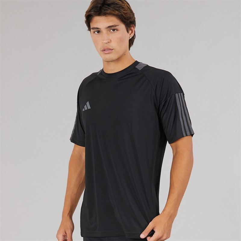 adidas Mens Aeroready Sereno 3-Stripes T-Shirt Black/Grey Six - Image 1